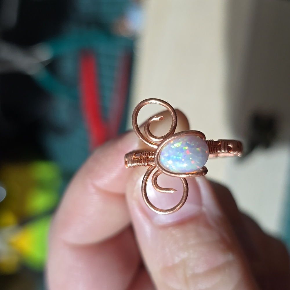 Elegant Copper Wire wrapped Swirl Opal Ring